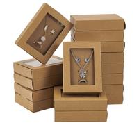 FINGERINSPIRE - Set di 16 scatole da esposizione per gioielli, 11,5 x 8,5 x 2,5 cm, con finestra trasparente, per gioielli, collane, cassetti, scatole di carta kraft, scatola regalo