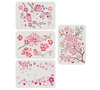FINGERINSPIRE Set di 4 stencil con rami di ciliegio, 29,7 x 21,1 cm, in plastica, motivo floreale, per fai da te, decorazione domestica su legno, pavimento, parete