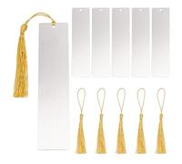 FINGERINSPIRE Set di 6 segnalibri vuoti in metallo con foro segnalibro rettangolare in acciaio inox con nappa dorata fai da te, segnalibri laterali per studenti, insegnanti, amanti dei libri