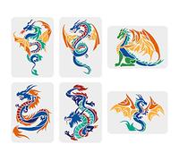 FINGERINSPIRE Set di 6 stencil a forma di drago, 29,7 x 21 cm, in plastica, per disegnare e dipingere con draghi, per legno, pavimenti, pareti e decorazioni fai da te per la casa
