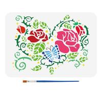 FINGERINSPIRE Stencil A Forma di Cuore di Rose con Vortice Da 29.7x21cm Stencil A Forma di Rosa con Pennello Stencil per Pittura A Forma di Cuore con Fiori Temi di San Moi di Disegno Floreale