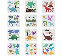FINGERINSPIRE Stencil a forma di dinosauro, 12 pezzi, 20 x 20 cm, motivo foresta, impronta, stencil per uova - Modello riutilizzabile tirannosauro pterosauro per il fai da te