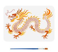 FINGERINSPIRE Stencil a forma di drago con pennello, 29,7 x 21 cm, riutilizzabile, stencil per decorazione di animali mitologici cinesi, temi animali, per pareti in legno e tessuto