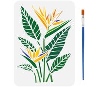 FINGERINSPIRE Stencil a forma di fiore con uccello del paradiso, con 1 pennello in plastica, 21 x 29,7 cm, riutilizzabile, motivo floreale, foglie, stencil per pittura su legno, mobili da parete