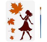 FINGERINSPIRE Stencil A Forma di Foglia D'Acero con Pennello, 30x30cm Silhouette di Donna, Stencil in PET con Motivo A Foglia Autunnale, Modello Decorativo A Tema Umano per Mobili Pareti in Legno