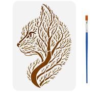 FINGERINSPIRE Stencil a Forma di Gatto con Pennello 29.7x21cm Stencil Riutilizzabili per Gatti Formato per Decorazioni per La Casa Fai da Te in Plastica a Tema Animale per Dipingere su Legno Tessuti