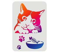 FINGERINSPIRE Stencil a Forma di Gatto in plastica, 29,7 x 21 cm, con Stampa a Zampa di Gatto, con Motivo a Spina di Pesce, Stencil riutilizzabili per dipingere su Legno, Pavimento, Parete