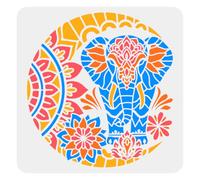 FINGERINSPIRE Stencil a forma di luna e mandala, 30 x 30 cm, in stile mandala, con elefante, motivo luna e loto, grande stencil a tema fantasy, decorazione per pareti, piastrelle e pavimenti