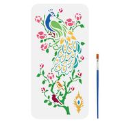 FINGERINSPIRE Stencil a forma di pavone con pennello, 30 x 15 cm, riutilizzabili, con fiori di pesco, stencil in PET per decorazione di uccelli, piume di pavone, temi animali, per mobili in legno,