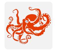 FINGERINSPIRE Stencil a forma di polipo per pittura, 30 x 30 cm, in plastica PET, motivo con polipo, riutilizzabile, modello di disegno con animali marini, stencil a tema marino, per decorazione di