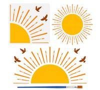 FINGERINSPIRE Stencil a forma di sole e uccelli con pennello, 30 x 30 cm, 1/4, stencil in PET con uccelli volanti, stencil creativi per decorazione solare, modello a tema natura, per pareti,
