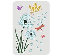 FINGERINSPIRE Stencil a Forma di Tarassaco 29,7 x 21 cm - Disegni di Farfalla e Libellula Riutilizzabili in Plastica, Dente di Leone Volante per Pittura su Legno, Parete