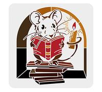 FINGERINSPIRE Stencil a forma di topo di Banksy, 30 x 30 cm, motivo dipinto in plastica, riutilizzabile, per legno, pavimenti, pareti e piastrelle, motivo: libri e candele