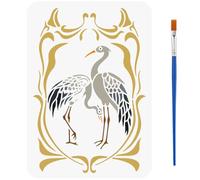 FINGERINSPIRE Stencil Airone con Pennello, 29.7x21cm Stencils Riutilizzabili per Bordi Art Nouveau Motivo a Uccelli in PET Stencils, Airone, Temi Animali Stencil per Mobili da Parete in Legno