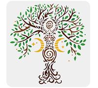 FINGERINSPIRE Stencil Albero della Vita 30x30 cm Stencil di Vernice Stella di Luna Riutilizzabile Spirale Dea Albero Disegno Stencil per Insegne in Legno, Piastrelle, Decorazione da Parete