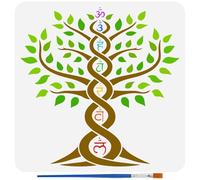 FINGERINSPIRE Stencil Albero Della Vita con Pennello 30x30cm Stencil Chakra per Decorazioni di Alberi Chakra in PET Temi Religiosi Stencils per Dipingere su Legno Pareti Pavimenti e Mobili