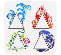 FINGERINSPIRE Stencil alchemico a quattro elementi, 30 x 30 cm, riutilizzabile, motivo nodo trinitario, vento, fuoco, acqua, viti, simbolo, pittura a tema