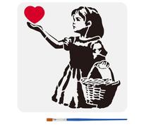 FINGERINSPIRE Stencil Bambina con Pennello 30x30cm Stencil in Stile Banksy Stencils per Decorazione di Cestino per Bambina in PET Stencils per Mobili in Legno Pareti Pavimenti