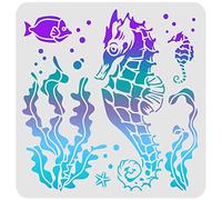 FINGERINSPIRE Stencil cavalluccio marino 30 x 30 cm riutilizzabile modello cavalluccio marino per pittura animali marini stencil creature marine stencil per pittura su