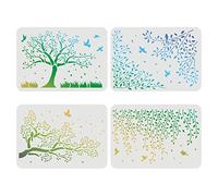 FINGERINSPIRE, Stencil con albero, rami e uccelli in volo, riutilizzabili, per dipingere su legno, pavimento, parete, tessuto, 29,7 x 21 cm, 4 pezzi