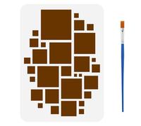 FINGERINSPIRE Stencil con Bordo Quadrato Geometrico con Pennello, 21x29.7cm Riutilizzabile con Quadrati Grandi e Piccoli Modello Riutilizzabile per Dipingere su Legno, Pareti, Tessuti, Mobili