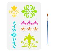 FINGERINSPIRE Stencil con Fiore di Giglio con Pennello Da 29.7x21cm Motivo Francese con Giglio Stencil Floreale con Giglio Vintage Stencil con Bordo In Broccato di Giglio Stencil per Dipingere