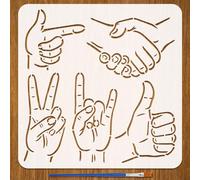 FINGERINSPIRE Stencil con Motivi Gestuali con 1 pennello di Plastica 30x30cm 5 Stili Stencil con Motivi Gestuali Delle Mani Modello A Tema Umano per Dipingere su Pareti, Mobili In Legno