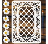 FINGERINSPIRE Stencil con Motivi in Broccato Barocco Islamico con 1 Pennello, 21x29.7cm Stencil per Pittura con Bordo Islamico Modello in Broccato Barocco Modello a Tema Floreale per Pittura su Legno