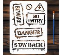 FINGERINSPIRE Stencil con Parole di Avvertimento per Graffiti con Pennello, 29.7x21cm Stencil per Pittura di Segnali di Pericolo Riutilizzabili Modello di Segnale di Pericolo Temi con Logo