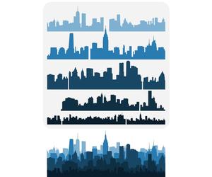 FINGERINSPIRE Stencil con sagoma di città a strati, 30 x 30 cm, in plastica, motivo: edifici e paesaggi, riutilizzabile, per fai da te, decorazione da parete