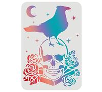 FINGERINSPIRE Stencil con teschio di corvo, 29,7 x 21 cm, motivo: corvo sul cranio, riutilizzabile, per dipingere su legno, piastrelle, carta, tessuto, pavimento e parete