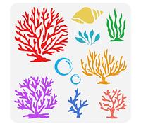 FINGERINSPIRE Stencil Da Parete con Corallo Marino 30x30 cm Riutilizzabile Alghe Coralli Conchiglia Bubble Painting Template Fai Da Te Arte Summer Theme Sea Life Stencil per Dipingere su Parete