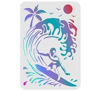 FINGERINSPIRE Stencil da surf 29,7 x 21 cm in plastica a onde da disegno, stencil da parete con motivo gabbiano, riutilizzabili, per dipingere su legno, pavimento, parete e piastrelle