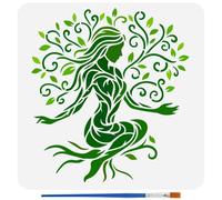 FINGERINSPIRE Stencil di Donna Albero con Pennello di Plastica 30x30cm Motivo Albero della Vita Modello di Disegno A Tema Umano per Dipingere su Pareti, Decorazione Fai da Te per La Casa