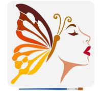 FINGERINSPIRE Stencil di Donna Farfalla con Pennello, 30x30cm Stencil Riutilizzabili in PET con Motivo a Farfalla Modello Decorativo per Dipingere su Pareti in Legno e Pavimenti