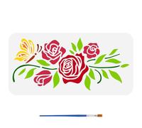 FINGERINSPIRE Stencil di Fiori di Rosa di Giugno con 1 pennello di Plastica Da 30x15cm Riutilizzabile Stencil di Fiori A Farfalla Stencil di Foglie Stencil per Dipingere su Legno Pareti Tessuti
