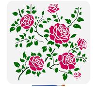 FINGERINSPIRE Stencil di Fiori di Rosa per Dipingere con Pennello 30x30cm Riutilizzabile Moo di Foglie di Rosa Albero di Rose Scavato Moo di Broccato In Plastica PET Moo A Tema Vegetale