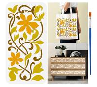 FINGERINSPIRE Stencil di Fiori di Vite con Pennello 30x15cm Stencil di Rami e Foglie Riutilizzabili Stencils di Decorazione di Viti in PET Stencils di Fiori Temi di Piante Modello per Pareti in Legno