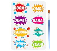 FINGERINSPIRE Stencil di Fumetti Pop Art Bubble con Pennello Da 29.7x21cm Stencil per Dipingere Testi di Dialogo BOOM WOW YEAH OMG POW Stencil per Disegnare Temi di Loghi Moo di Word per Pareti