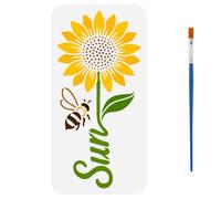 FINGERINSPIRE Stencil di Girasole per Dipingere con Pennello, 15x30cm Stencil Riutilizzabili "Sole" a Forma di Ape e Girasole a Tema Botanico in PET per Decorazioni Fai da Te e per La Casa