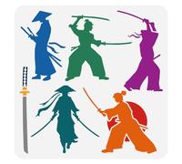 FINGERINSPIRE Stencil di Guerriero Samurai per Pittura 30x30cm Modello di Disegno Di Spadaccino Stencil Pittura Silhouette Uomo Decorativo Plastica Pet Modello Modello Modello di Cappello Spada est