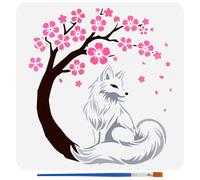 FINGERINSPIRE Stencil di Volpe Seduta per Dipingere con Pennello 30x30cm Modello di Volpe di Petali Cadenti Modello di Albero di Fiori Cavi Modello in Plastica PET per Artigianato Fai da Te