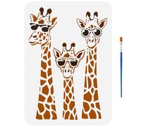FINGERINSPIRE Stencil Famiglia Giraffa con Pennello 29.7x21cm Giraffa con Ocali Da Sole Stencil per Pittura Animali Divertenti Stencil per Disegno Temi Animali Moo Giraffa per Parete Tessuto