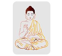 Fingerinspire, Stencil in stile indiano con Buddha seduto, da 29,7 x 21 cm, in plastica, riutilizzabile, per creazioni artigianali, per fai da te, per decorare e dipingere legno, pareti e piastrelle