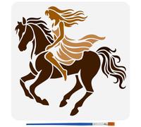 FINGERINSPIRE Stencil "La Fanciulla e Il Bel Cavallo" con 1 pennello di Plastica 30x30cm Motivo "Donna A Cavallo" Disegno A Stencil Tema Umano Modello per Dipingere su Pareti, Mobili In Legno