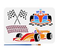 FINGERINSPIRE Stencil per Auto da Corsa con Pennello, Stencil per Pittura con Bandiera da Corsa e Tracce di Pneumatici, 21x29.7 cm