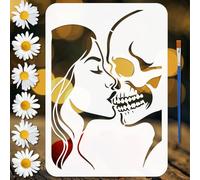 FINGERINSPIRE Stencil per Dipingere "Bacia Il Teschio" con Pennello, 29.7x21cm Stencil Riutilizzabile con Teschi Stencils in Plastica per Teschio Umano Stencils Fai da Te per Dipingere su Parete, Tela
