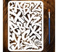 FINGERINSPIRE Stencil per Dipingere Lettere Scarabocchiate con Pennello, 21x29.7cm Modello per Disegno dell'Alfabeto Graffiti Modello A4 riutilizzabile con Motivo a Lettere per Dipingere su Legno