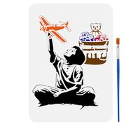 FINGERINSPIRE Stencil per dipingere per giocattoli da ragazzo, 21 x 29,7 cm, modello in stile Banksy, con pennello per modellini di aerei per ragazzi, giocattolo e orso di peluche, modello Banksy