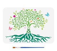 FINGERINSPIRE Stencil per Disegno di Albero Mandala con Pennello Da 29.7x21cm Moo per Pittura 'Albero a Vita Fiori 'Albero a Vita Farfalle Decorazione Stencil per Pittura su Legno Pareti Tessuti